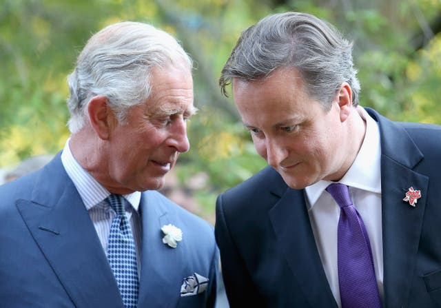 Charles chats with then prime minister David Cameron 