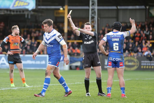 Louie McCarthy-Scarsbrook receives a yellow card