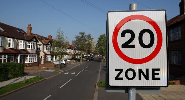 General view of a 20mph speed limit sign in Morden, south west London.