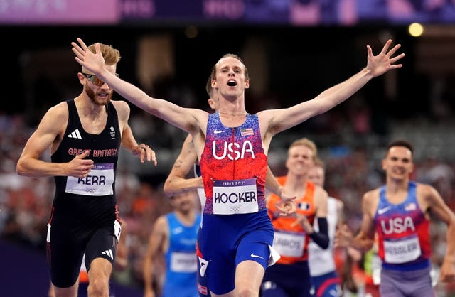 USA’s Cole Hocker celebrates winning the men's 1500m title