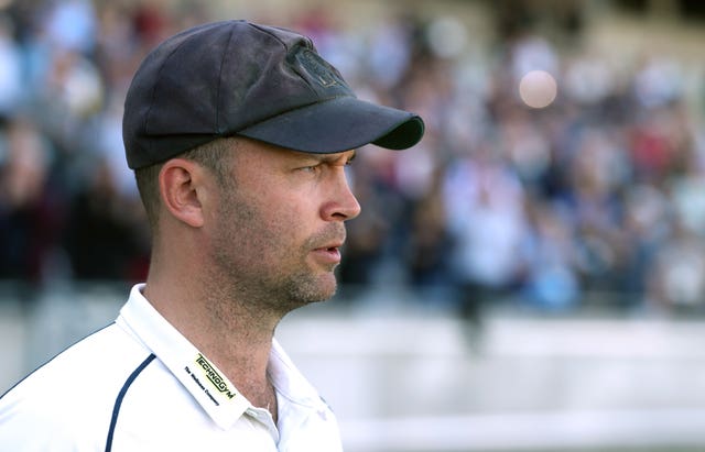 Jonathan Trott looks to the right in his Warwickshire kit during a County Championship game against Kent.