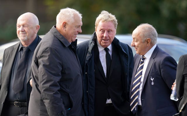 Former Tottenham manager Harry Redknapp (centre) with former Tottenham players Graham Roberts (second left) and Ossie Ardiles (right)
