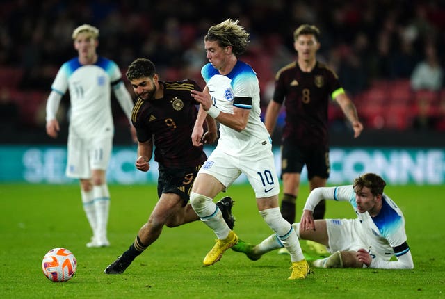 Conor Gallagher in action for England Under-21s