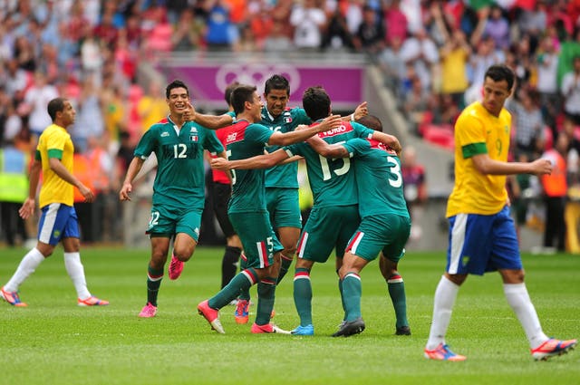 Mexico celebrate a goal against Brazil at the London Olympics