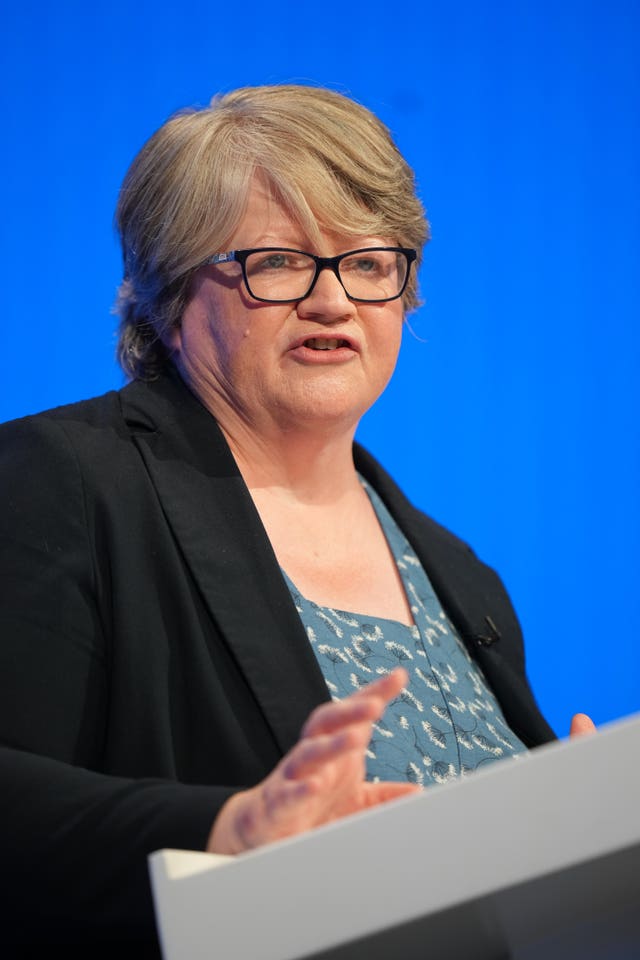 Environment Secretary Therese Coffey delivers a speech during the Conservative Party annual conference at the Manchester Central convention complex
