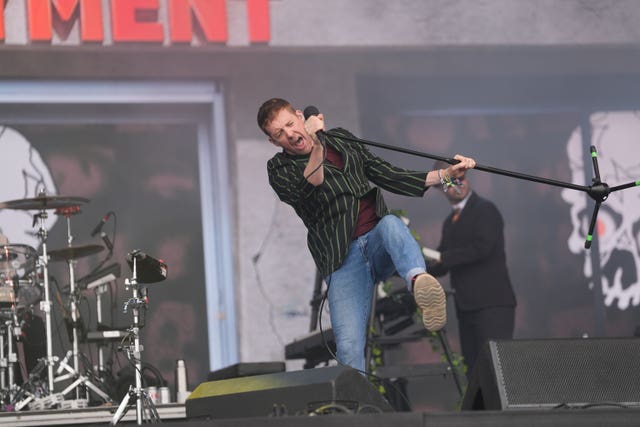 Kaiser Chiefs performing on the Pyramid Stage on Saturday