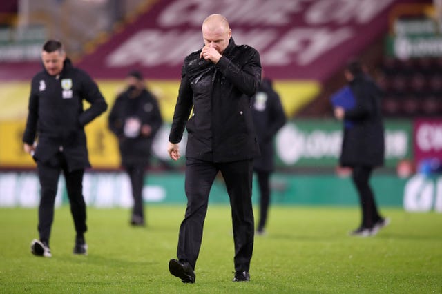Burnley manager Sean Dyche appears dejected after the match