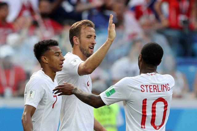 Harry Kane (centre) scored a World Cup hat-trick as England thrashed Panama