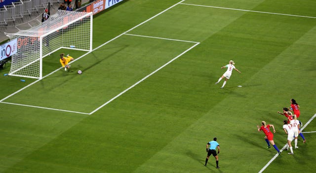 Naeher saves Steph Houghton's penalty in the 2019 World Cup semi-finals (Richard Sellers/PA)