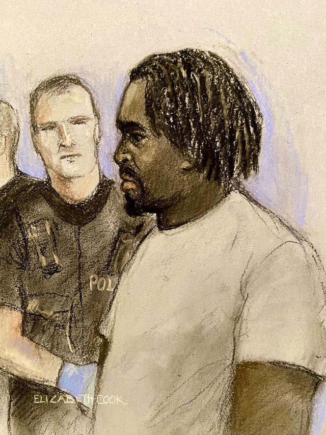 A court artist sketch of Anthony Esan