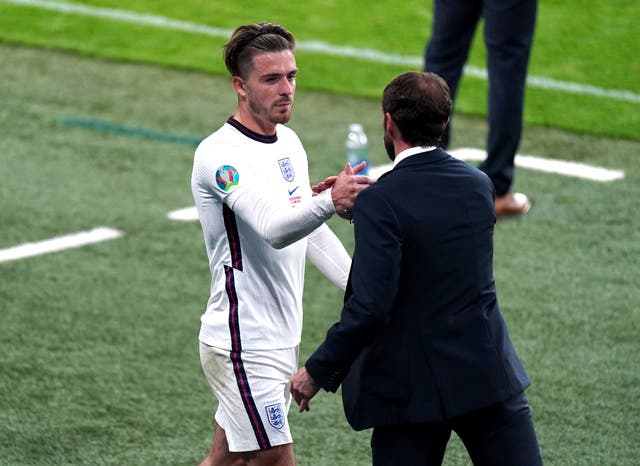 Gareth Southgate, right, expects Jack Grealish, left, to thrive at Manchester City 