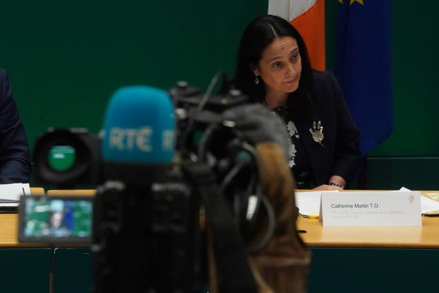 Media Minister Catherine Martin with RTE mic in foreground 