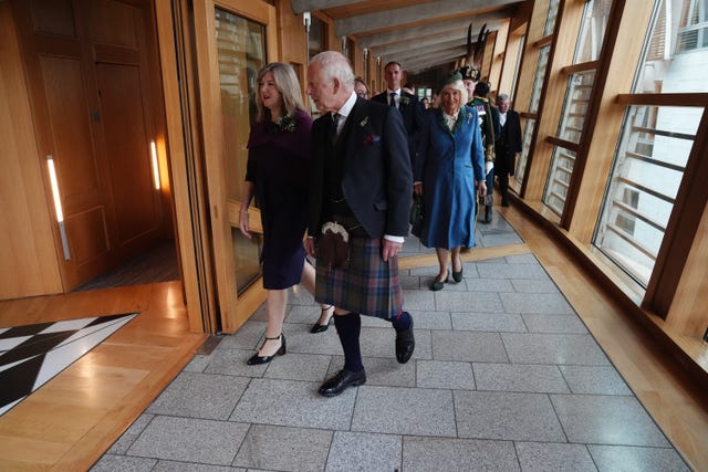 King Charles III with Presiding Officer of the Scottish Parliament Alison Johnstone 