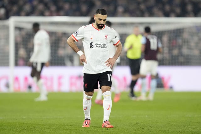 Liverpool’s Mohamed Salah stands dejected