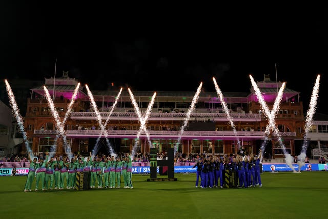 Oval Invincibles (left) and London Spirit celebrate at Lord's