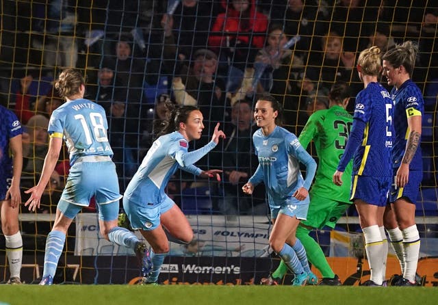 Caroline Weir (centre) scored twice for Manchester City