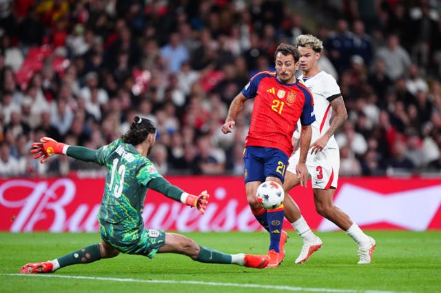 Mikel Oyarzabal scores Spain's third goal