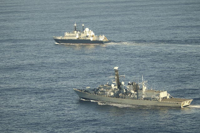 HMS Somerset flanking the Russian ship Yantar near UK waters earlier this year