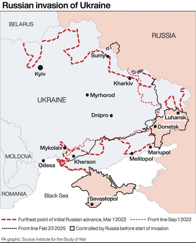 Graphic showing map of the Russian invasion of Ukraine