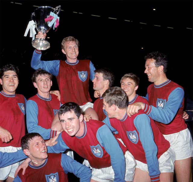 Martin Peters, second left in back row, won the European Cup Winners' Cup with West Ham