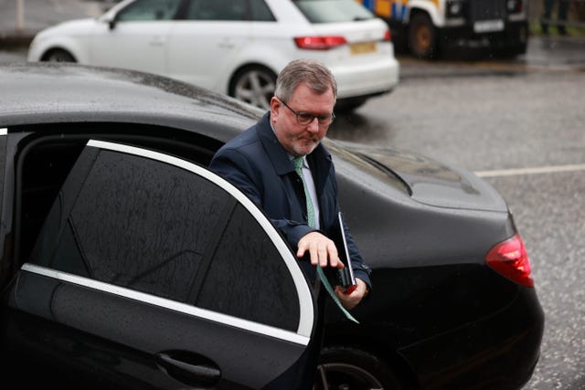 Sir Jeffrey Donaldson arrives at Newry Crown Court for a no bill hearing