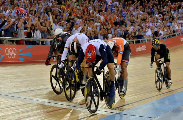Hoy, front right, won his sixth Olympic gold after a thrilling finish in the men's keirin at London 2012