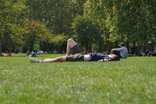 People relaxing in Green Park, London. 