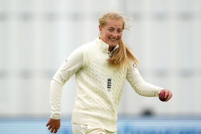 England's Sophie Ecclestone claimed three wickets at the start of day three as India were bowled out for 231 in the first innings