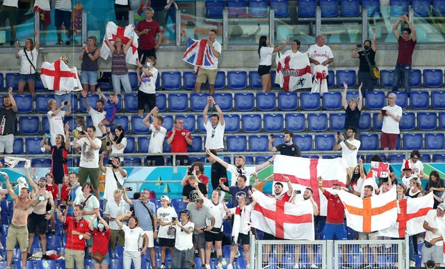 England fans celebrate after the Euro 2020 quarter-final win over Ukraine in Rome