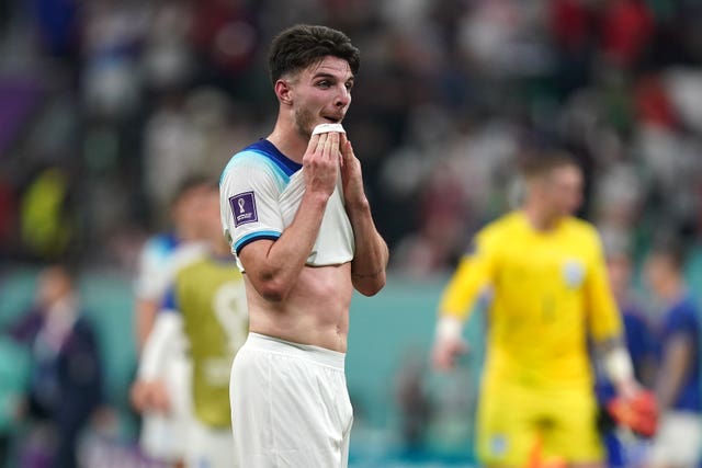 England’s Declan Rice appears dejected after the FIFA World Cup Group B match at the Al Bayt Stadium in Al Khor, Qatar