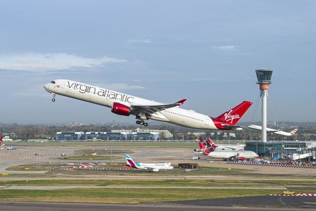 A Virgin Atlantic plane takes off from Heathrow