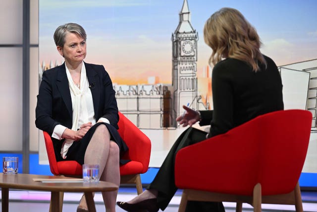 Yvette Cooper sitting opposite Laura Kuenssberg