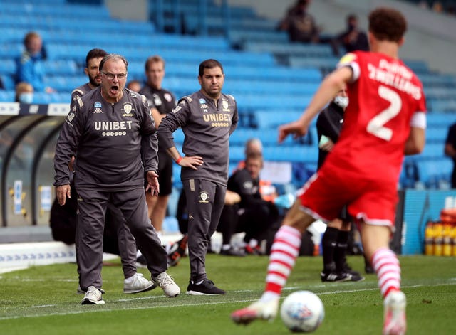 Leeds manager Marcelo Bielsa watches on from the sideline