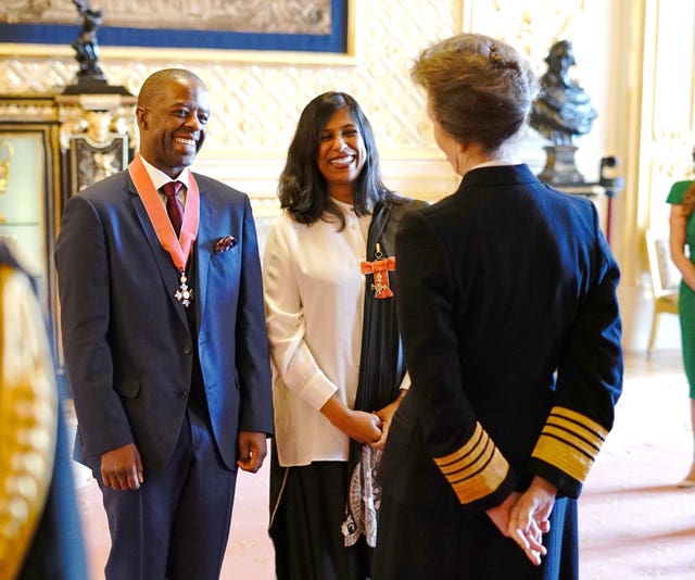 Adrian Lester and Lolita Chakrabarti with the Princess Royal at Windsor Castle