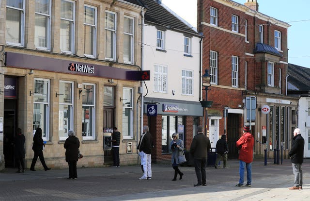 A queue to enter a Natwest bank in Melton Mowbray