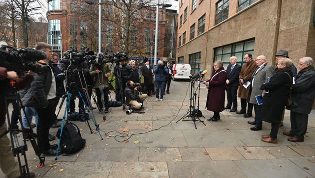 Andrea Nelson speaks to the media at the offices of the Police Ombudsman