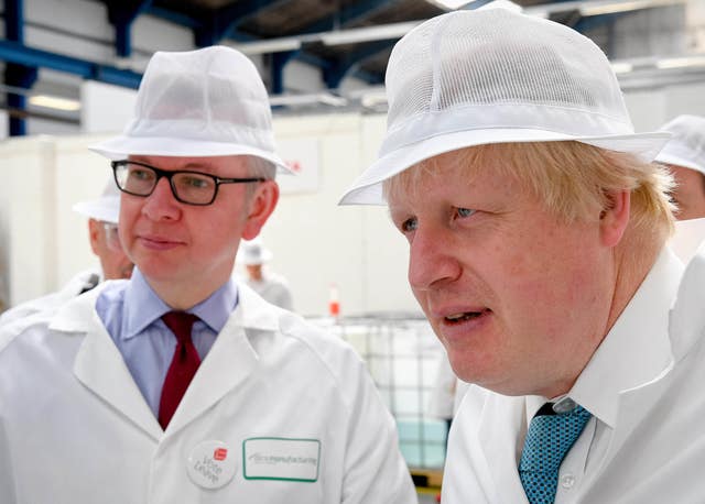 Boris Johnson and Michael Gove as they tour of the DCS Group, Stratford-upon-Avon, while on the EU referendum campaign tour (Andrew Parsons/PA)