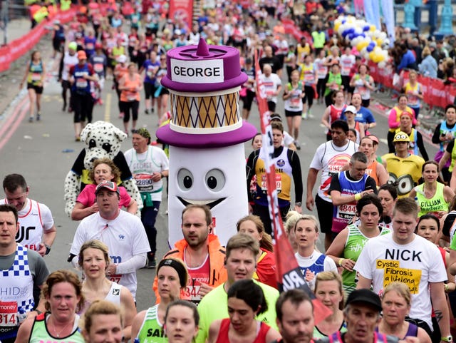 Marathon runners in fancy dress during the 2015 London Marathon