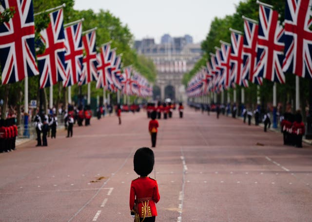 Members of the Household division on The Mall before the Trooping the Colour ceremony 