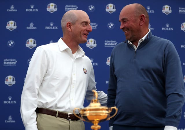 United States captain Jim Furyk (left) is looking to keep the Ryder Cup out of the hands of Europe counterpart Thomas Bjorn by retaining the trophy in Paris.