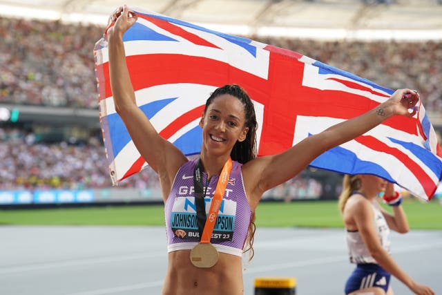 Katarina Johnson-Thompson poses with her gold medal