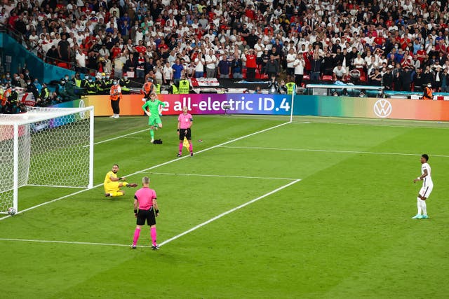 Marcus Rashford misses his penalty during the Euro 2020 final shoot-out