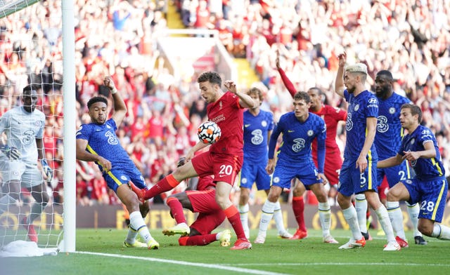 Chelsea's Reece James was sent off after handling on the line during his side's 1-1 draw at Liverpool 