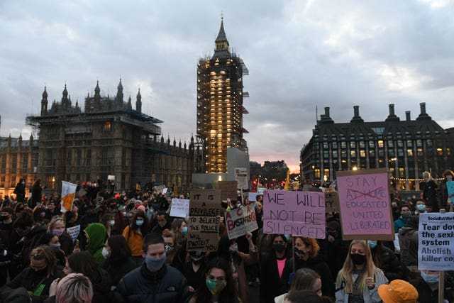 Demonstrators during a protest on Westminster Bridge