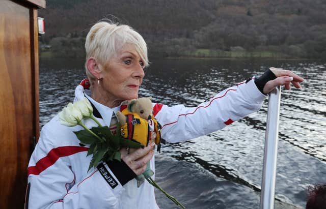 Donald Campbell's daughter, Gina, on Coniston Water