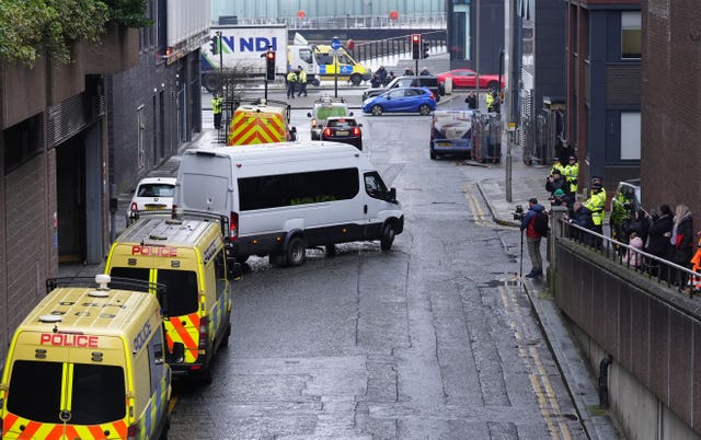 A prison van believed to contain Axel Rudakubana leaving Liverpool Crown Court 