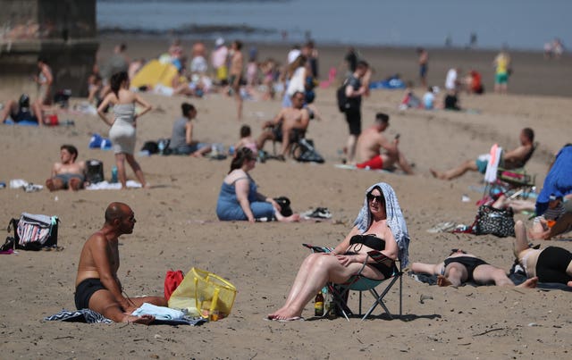 People practice social distancing at Portobello beach