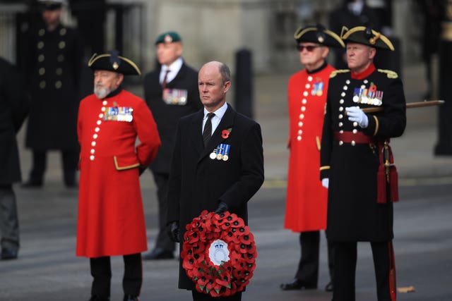 Veterans attend the Remembrance Sunday service at the Cenotaph 