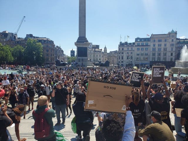 A protest in Trafalgar Square following George Floyd's death