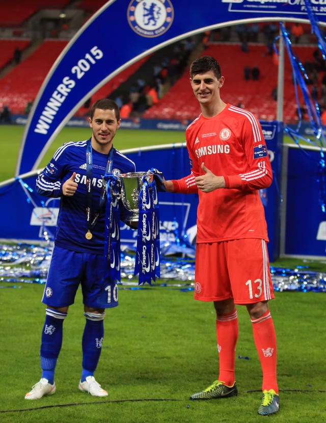 The futures of Eden Hazard, left, and Thibaut Courtois remain in doubt